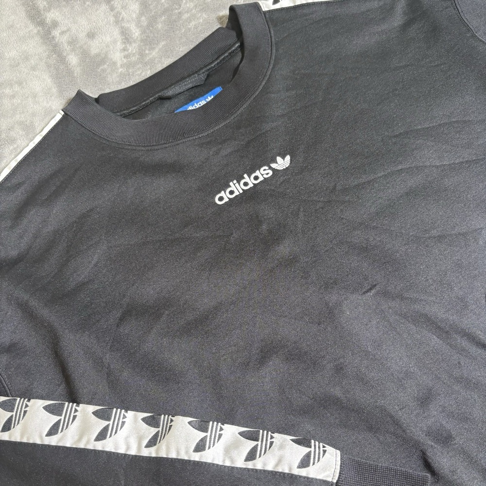 Adidas Sweatshirt Men's Medium Small Black TNT Tape Crew Trefoil Sleeve Logo - Picture 2 of 8